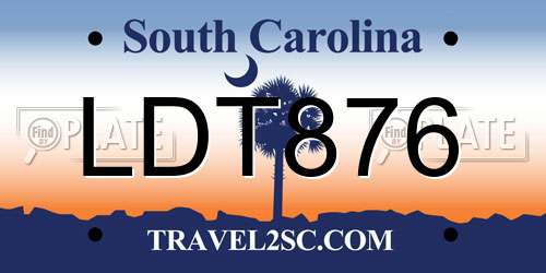 LDT876 South Carolina License Plate