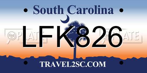 LFK826 South Carolina License Plate