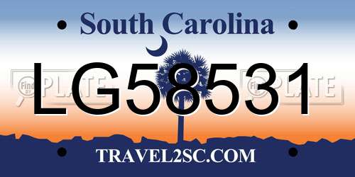 LG58531 South Carolina License Plate