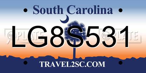 LG8S531 South Carolina License Plate