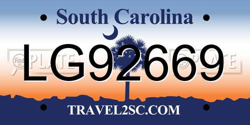 LG92669 South Carolina License Plate