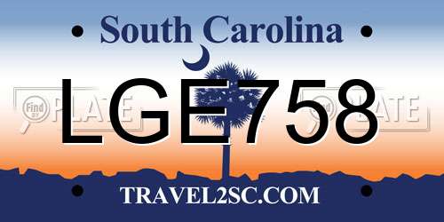 LGE758 South Carolina License Plate