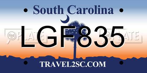 LGF835 South Carolina License Plate