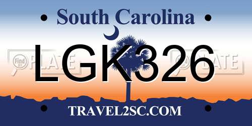 LGK326 South Carolina License Plate