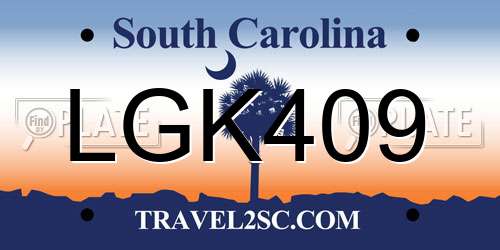 LGK409 South Carolina License Plate