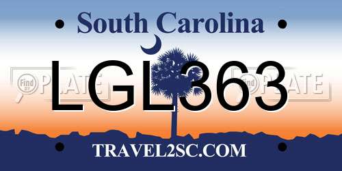 LGL363 South Carolina License Plate