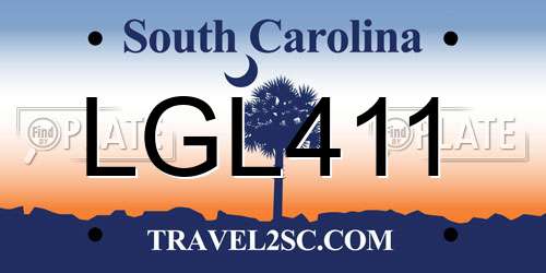 LGL411 South Carolina License Plate