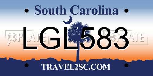 LGL583 South Carolina License Plate