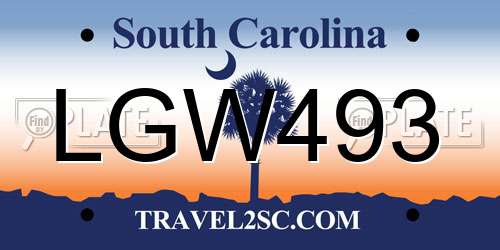 LGW493 South Carolina License Plate
