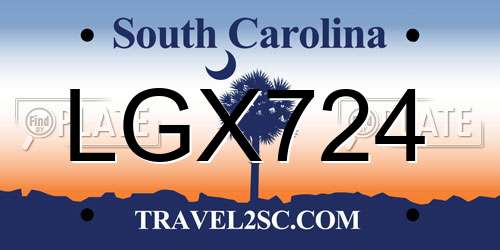 LGX724 South Carolina License Plate