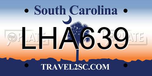 LHA639 South Carolina License Plate