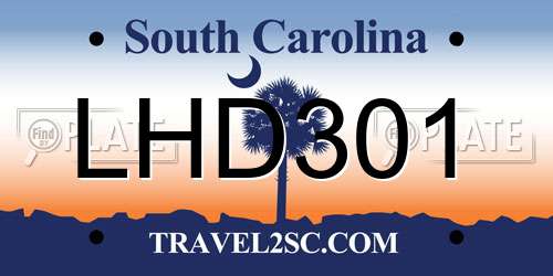 LHD301 South Carolina License Plate