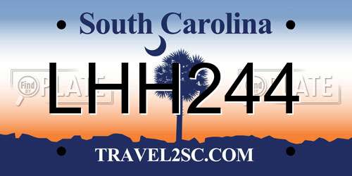 LHH244 South Carolina License Plate