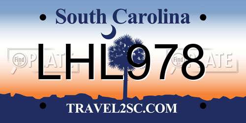 LHL978 South Carolina License Plate