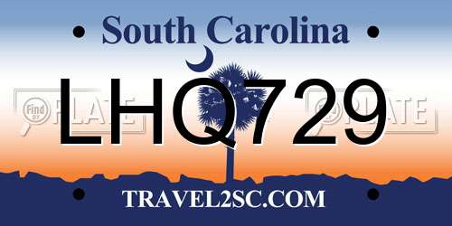 LHQ729 South Carolina License Plate