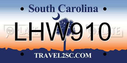 LHW910 South Carolina License Plate