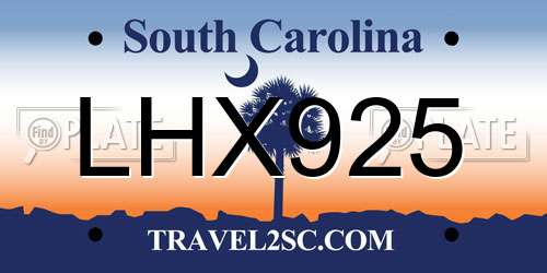 LHX925 South Carolina License Plate
