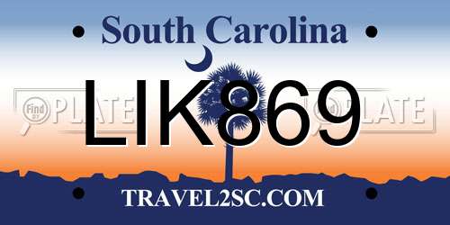 LIK869 South Carolina License Plate