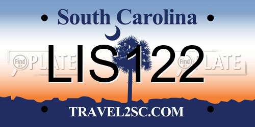 LIS122 South Carolina License Plate