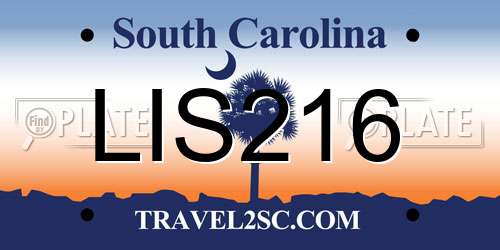 LIS216 South Carolina License Plate