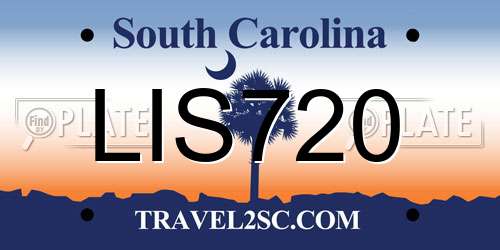LIS720 South Carolina License Plate