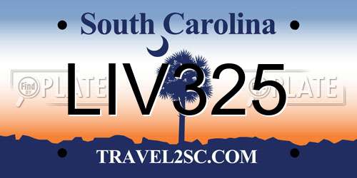 LIV325 South Carolina License Plate