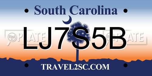 LJ7S5B South Carolina License Plate