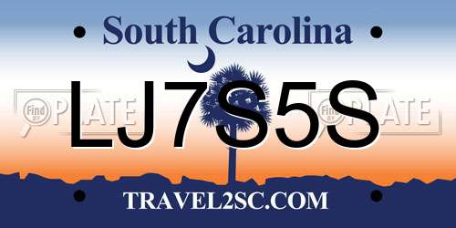 LJ7S5S South Carolina License Plate