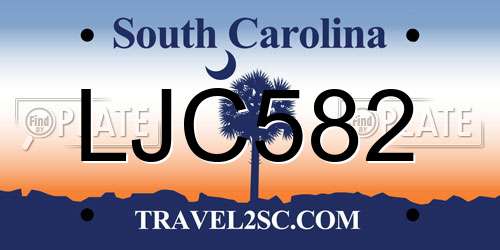 LJC582 South Carolina License Plate