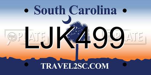 LJK499 South Carolina License Plate