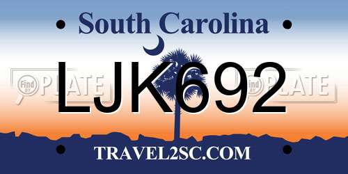 LJK692 South Carolina License Plate