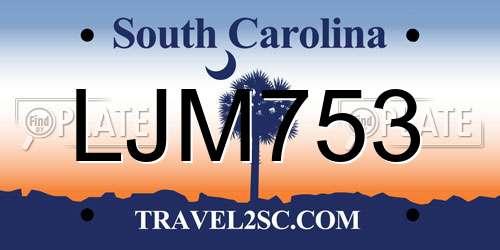 LJM753 South Carolina License Plate