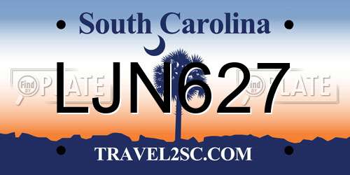 LJN627 South Carolina License Plate