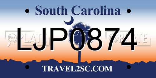 LJP0874 South Carolina License Plate