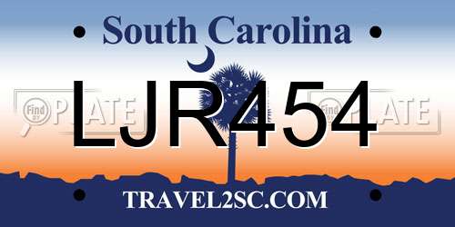 LJR454 South Carolina License Plate