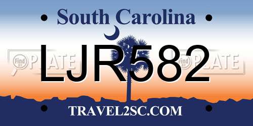 LJR582 South Carolina License Plate