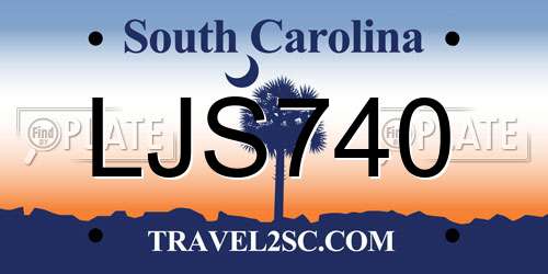 LJS740 South Carolina License Plate