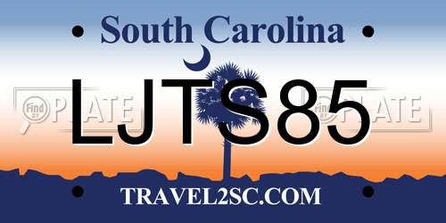 LJTS85 South Carolina License Plate