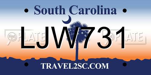 LJW731 South Carolina License Plate
