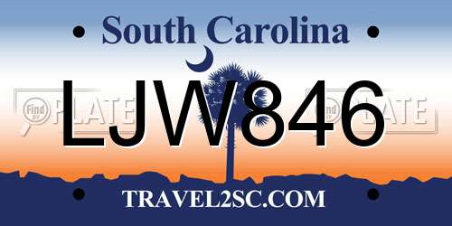 LJW846 South Carolina License Plate