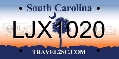 LJX1020 South Carolina License Plate