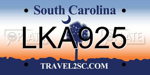LKA925 South Carolina License Plate