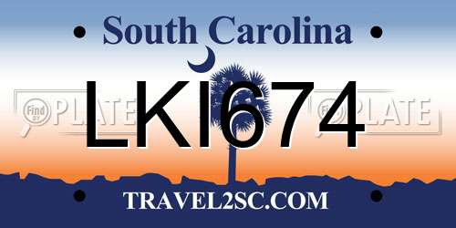 LKI674 South Carolina License Plate