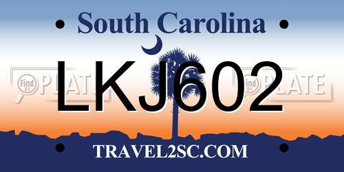 LKJ602 South Carolina License Plate
