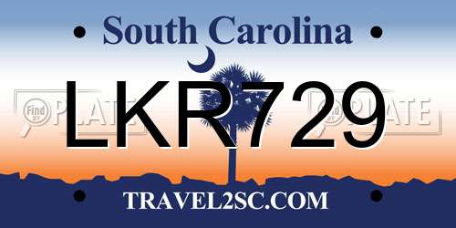 LKR729 South Carolina License Plate