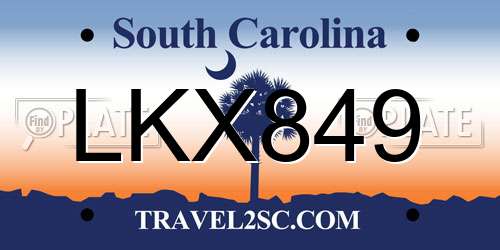 LKX849 South Carolina License Plate