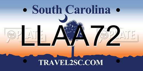 LLAA72 South Carolina License Plate