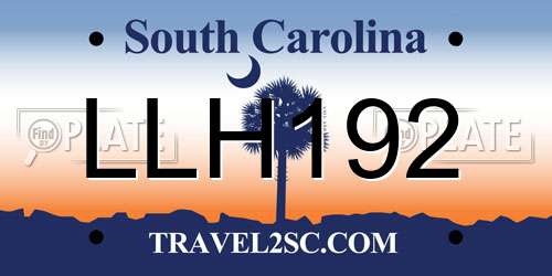 LLH192 South Carolina License Plate