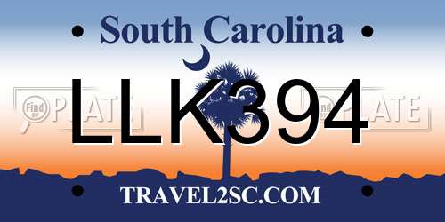 LLK394 South Carolina License Plate