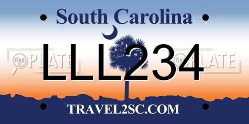 LLL234 South Carolina License Plate